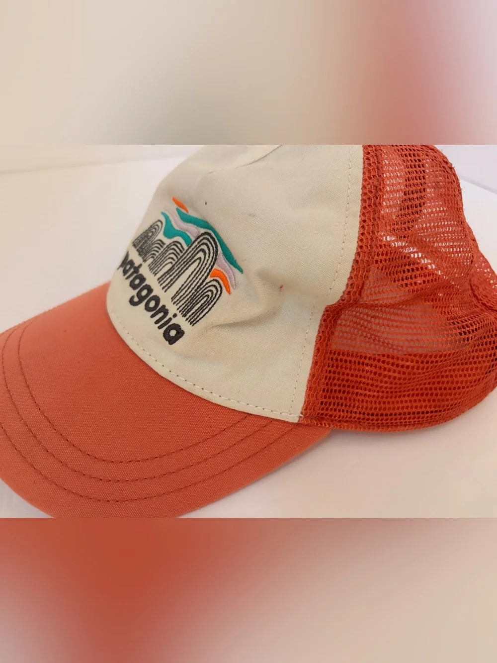 Patagonia Coral and Cream Logo Trucker Hat